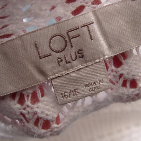 ANN TAYLOR LOFT White Long Sleeve Open Knit Pullover Sweater Sz 16/18 - Picture 7 of 7